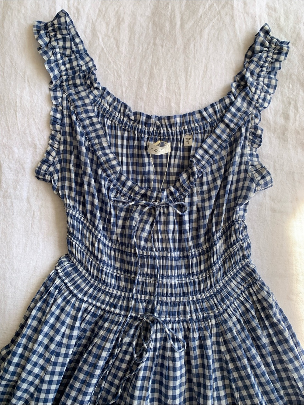 NWT Doen Emmaretta Cotton Voile Smocked A Line Midi Maxi Dress Blue Gingham - Picture 8 of 13
